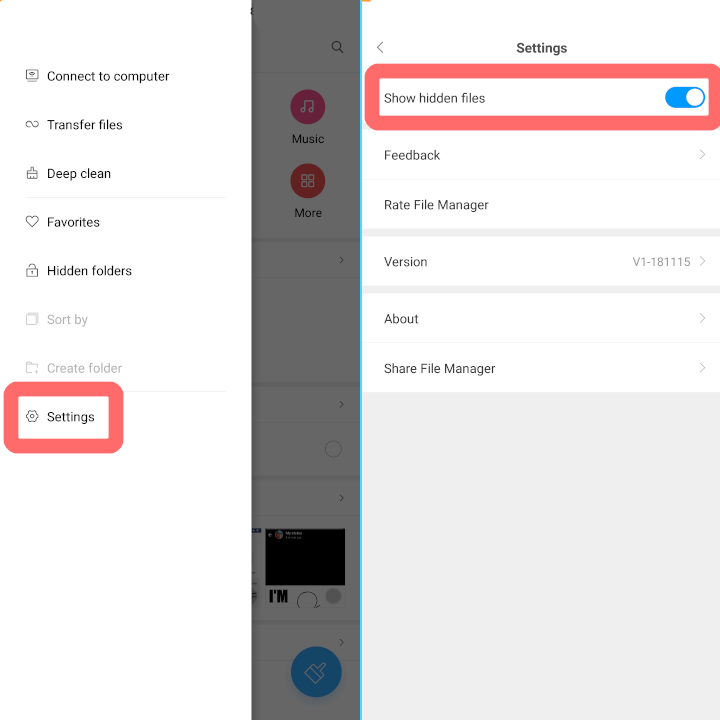 filemanager settings show hidden files